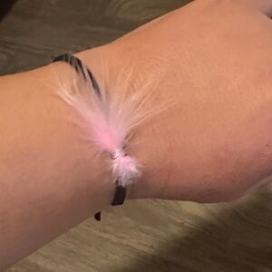 Pink and Black Feather tie on Bracelet